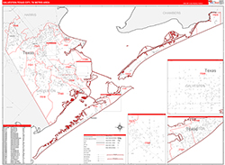Galveston-Texas City Metro Area Wall Map Red Line Style 2026
